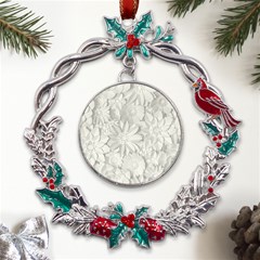 Damask, Desenho, Flowers, Gris Metal X mas Wreath Holly Leaf Ornament by nateshop