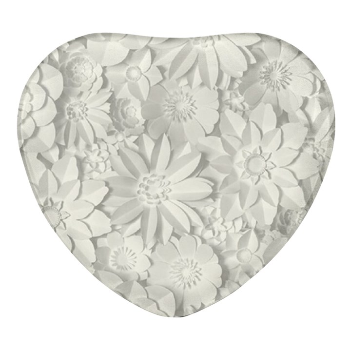 Damask, Desenho, Flowers, Gris Heart Glass Fridge Magnet (4 pack)