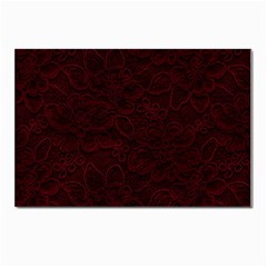 Dark Red Floral Lace, Dark Red, Flowers, Pattern, Romance Postcards 5  x 7  (Pkg of 10)