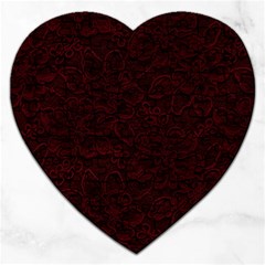 Dark Red Floral Lace, Dark Red, Flowers, Pattern, Romance Jigsaw Puzzle (heart) by nateshop