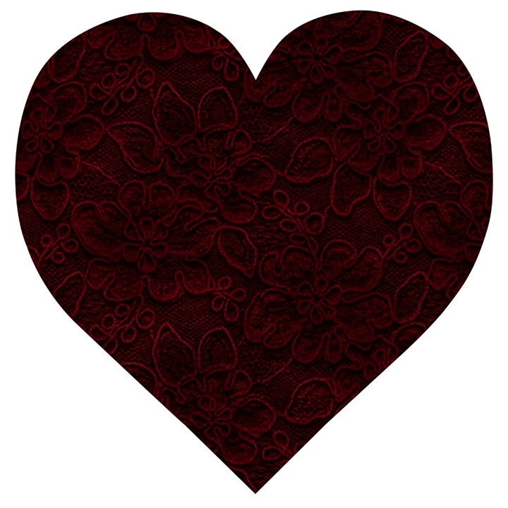 Dark Red Floral Lace, Dark Red, Flowers, Pattern, Romance Wooden Puzzle Heart