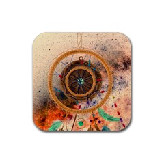 Dreamcatcher, Abstract, Colorful, Colors, Dream, Golden, Vintage Rubber Coaster (square) by nateshop