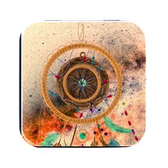 Dreamcatcher, Abstract, Colorful, Colors, Dream, Golden, Vintage Square Metal Box (black)