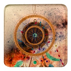 Dreamcatcher, Abstract, Colorful, Colors, Dream, Golden, Vintage Square Glass Fridge Magnet (4 Pack) by nateshop