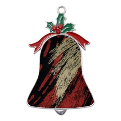 Fabric, Texture, Colorful, Spots Metal Holly Leaf Bell Ornament by nateshop