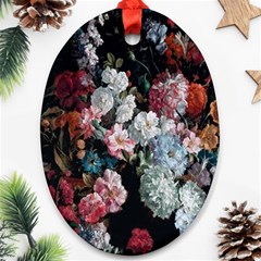 Floral Pattern, Red, Floral Print, E, Dark, Flowers Ornament (oval) by nateshop