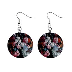 Floral Pattern, Red, Floral Print, E, Dark, Flowers Mini Button Earrings by nateshop