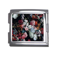 Floral Pattern, Red, Floral Print, E, Dark, Flowers Mega Link Italian Charm (18mm) by nateshop