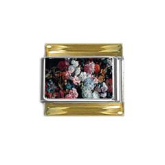 Floral Pattern, Red, Floral Print, E, Dark, Flowers Gold Trim Italian Charm (9mm) by nateshop