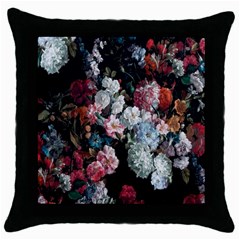 Floral Pattern, Red, Floral Print, E, Dark, Flowers Throw Pillow Case (black) by nateshop