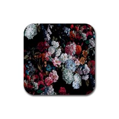 Floral Pattern, Red, Floral Print, E, Dark, Flowers Rubber Coaster (square) by nateshop