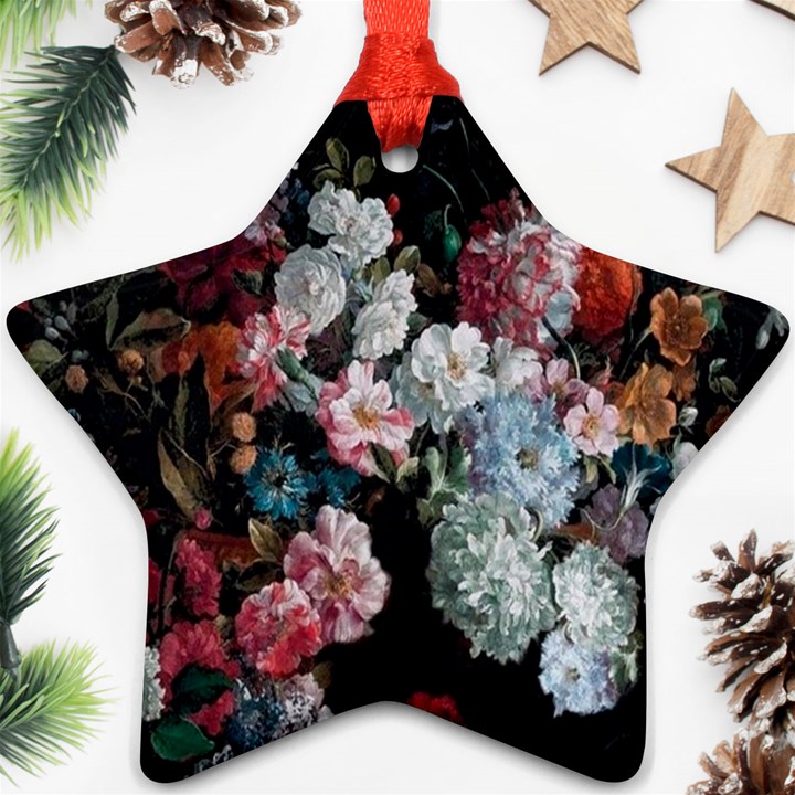 Floral Pattern, Red, Floral Print, E, Dark, Flowers Star Ornament (Two Sides)