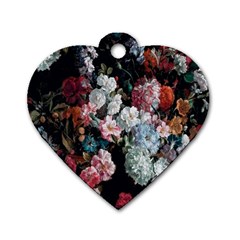 Floral Pattern, Red, Floral Print, E, Dark, Flowers Dog Tag Heart (two Sides) by nateshop