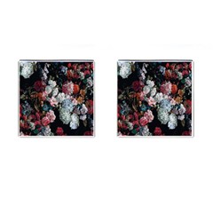 Floral Pattern, Red, Floral Print, E, Dark, Flowers Cufflinks (square) by nateshop