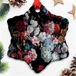 Floral Pattern, Red, Floral Print, E, Dark, Flowers Snowflake Ornament (Two Sides) Back