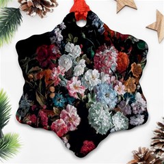 Floral Pattern, Red, Floral Print, E, Dark, Flowers Snowflake Ornament (two Sides) by nateshop