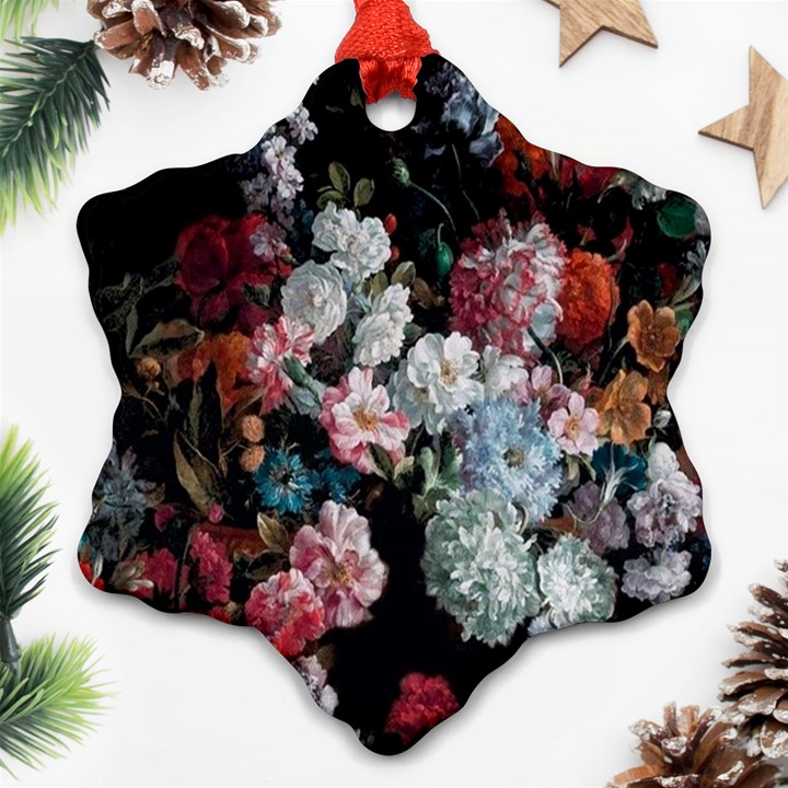 Floral Pattern, Red, Floral Print, E, Dark, Flowers Ornament (Snowflake)