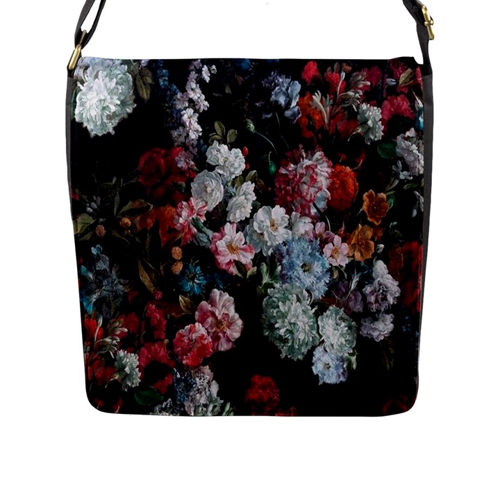 Floral Pattern, Red, Floral Print, E, Dark, Flowers Flap Closure Messenger Bag (L)