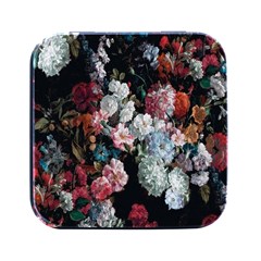 Floral Pattern, Red, Floral Print, E, Dark, Flowers Square Metal Box (black) by nateshop