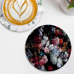 Floral Pattern, Red, Floral Print, E, Dark, Flowers Uv Print Round Tile Coaster