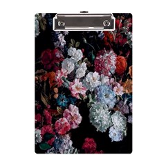 Floral Pattern, Red, Floral Print, E, Dark, Flowers A5 Acrylic Clipboard