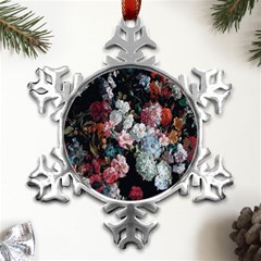 Floral Pattern, Red, Floral Print, E, Dark, Flowers Metal Small Snowflake Ornament by nateshop