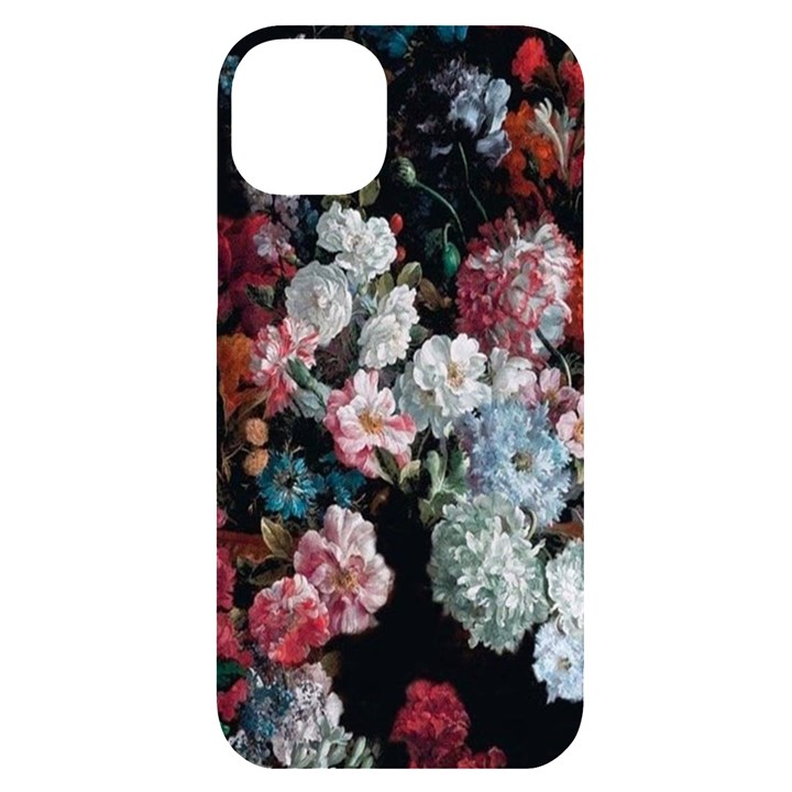 Floral Pattern, Red, Floral Print, E, Dark, Flowers iPhone 14 Plus Black UV Print Case