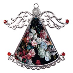 Floral Pattern, Red, Floral Print, E, Dark, Flowers Metal Angel With Crystal Ornament by nateshop