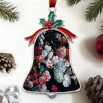 Floral Pattern, Red, Floral Print, E, Dark, Flowers Metal Holly Leaf Bell Ornament Front