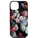 Floral Pattern, Red, Floral Print, E, Dark, Flowers iPhone 14 Black UV Print Case Front