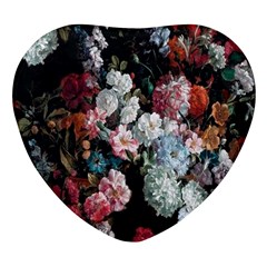 Floral Pattern, Red, Floral Print, E, Dark, Flowers Heart Glass Fridge Magnet (4 Pack)