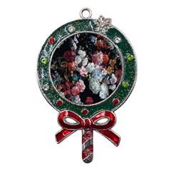 Floral Pattern, Red, Floral Print, E, Dark, Flowers Metal X mas Lollipop With Crystal Ornament by nateshop