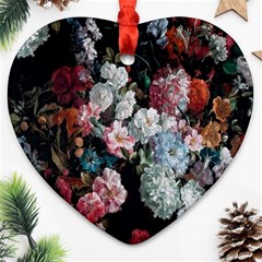 Floral Pattern, Red, Floral Print, E, Dark, Flowers Ornament (heart) by nateshop