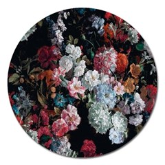 Floral Pattern, Red, Floral Print, E, Dark, Flowers Magnet 5  (round)