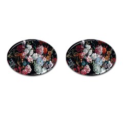 Floral Pattern, Red, Floral Print, E, Dark, Flowers Cufflinks (oval)