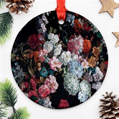 Floral Pattern, Red, Floral Print, E, Dark, Flowers Round Ornament (two Sides) by nateshop