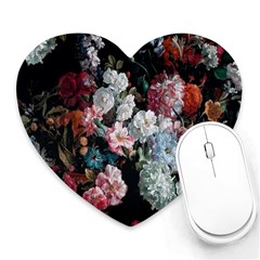 Floral Pattern, Red, Floral Print, E, Dark, Flowers Heart Mousepad by nateshop