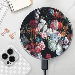 Floral Pattern, Red, Floral Print, E, Dark, Flowers Wireless Fast Charger(white) by nateshop