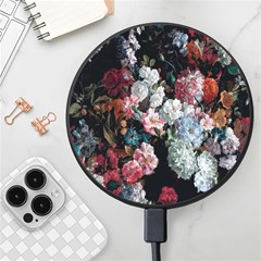 Floral Pattern, Red, Floral Print, E, Dark, Flowers Wireless Fast Charger(black) by nateshop