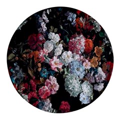 Floral Pattern, Red, Floral Print, E, Dark, Flowers Round Glass Fridge Magnet (4 Pack)