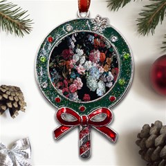 Floral Pattern, Red, Floral Print, E, Dark, Flowers Metal X mas Lollipop With Crystal Ornament by nateshop