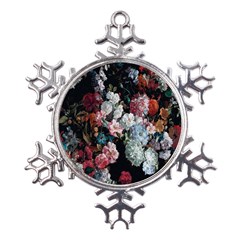 Floral Pattern, Red, Floral Print, E, Dark, Flowers Metal Large Snowflake Ornament by nateshop