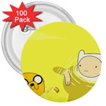 Adventure Time Jake The Dog Finn The Human Artwork Yellow 3  Buttons (100 pack)  Front