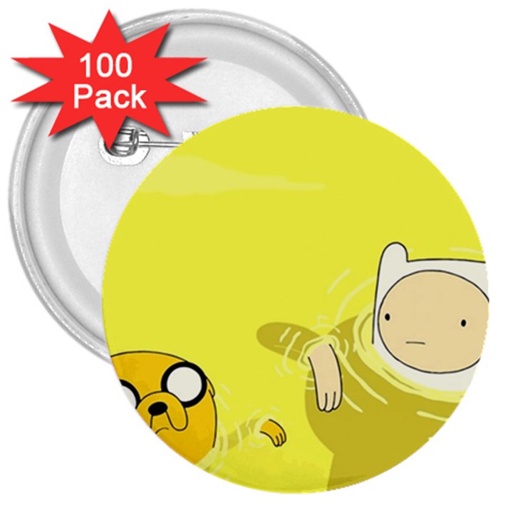 Adventure Time Jake The Dog Finn The Human Artwork Yellow 3  Buttons (100 pack) 