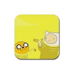 Adventure Time Jake The Dog Finn The Human Artwork Yellow Rubber Coaster (square)