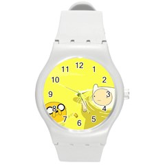 Adventure Time Jake The Dog Finn The Human Artwork Yellow Round Plastic Sport Watch (m) by Sarkoni