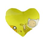 Adventure Time Jake The Dog Finn The Human Artwork Yellow Standard 16  Premium Heart Shape Cushions Front