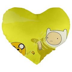 Adventure Time Jake The Dog Finn The Human Artwork Yellow Large 19  Premium Flano Heart Shape Cushions by Sarkoni