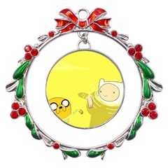 Adventure Time Jake The Dog Finn The Human Artwork Yellow Metal X mas Wreath Ribbon Ornament by Sarkoni