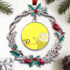 Adventure Time Jake The Dog Finn The Human Artwork Yellow Metal X mas Wreath Holly Leaf Ornament by Sarkoni